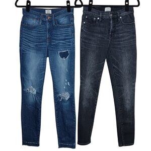 J. Crew Lot 2 9" High Rise Skinny Toothpick Jeans Blue Black Distressed 26 2 XS